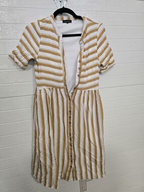 Roolee Mustard & White Striped Button-Front Dress
